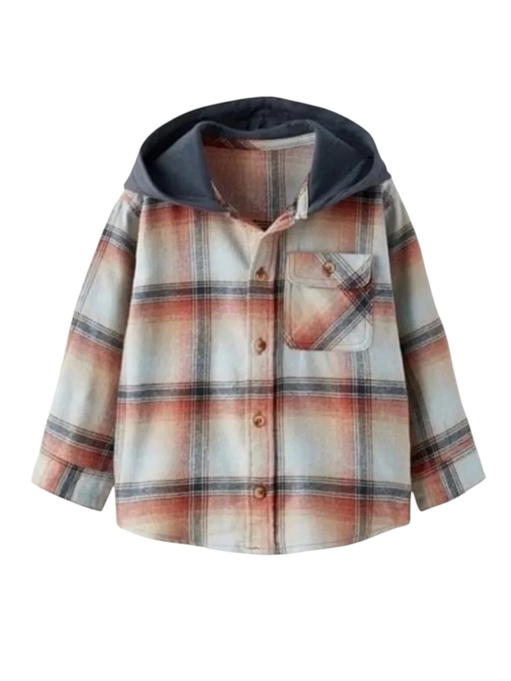 Zara Kids Hooded Plaid Flannel Shirt Size 3-4 Years (104 cm)